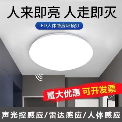 LED感应吸顶灯过道走廊楼梯雷达感应灯超薄圆形客厅卧室面包灯    1个